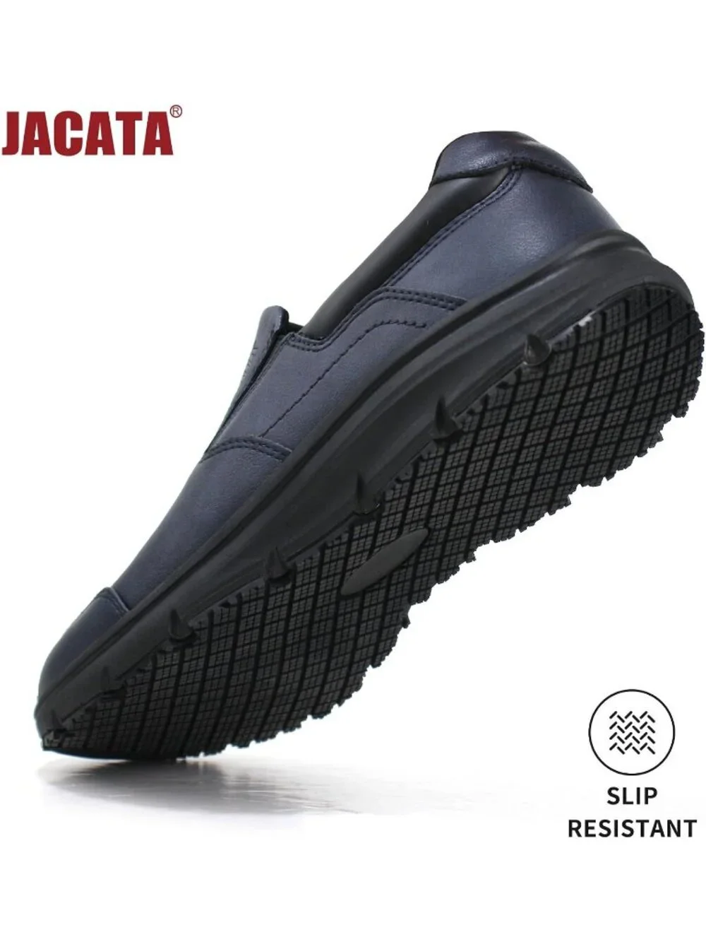Jacata Men's Blue Faux Leather Slip On Water Resistant Non Slip Walk Sneakers
